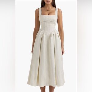 House of CB Isabeau Voluminous Fit & Flare Elegant Cream Midi Dress